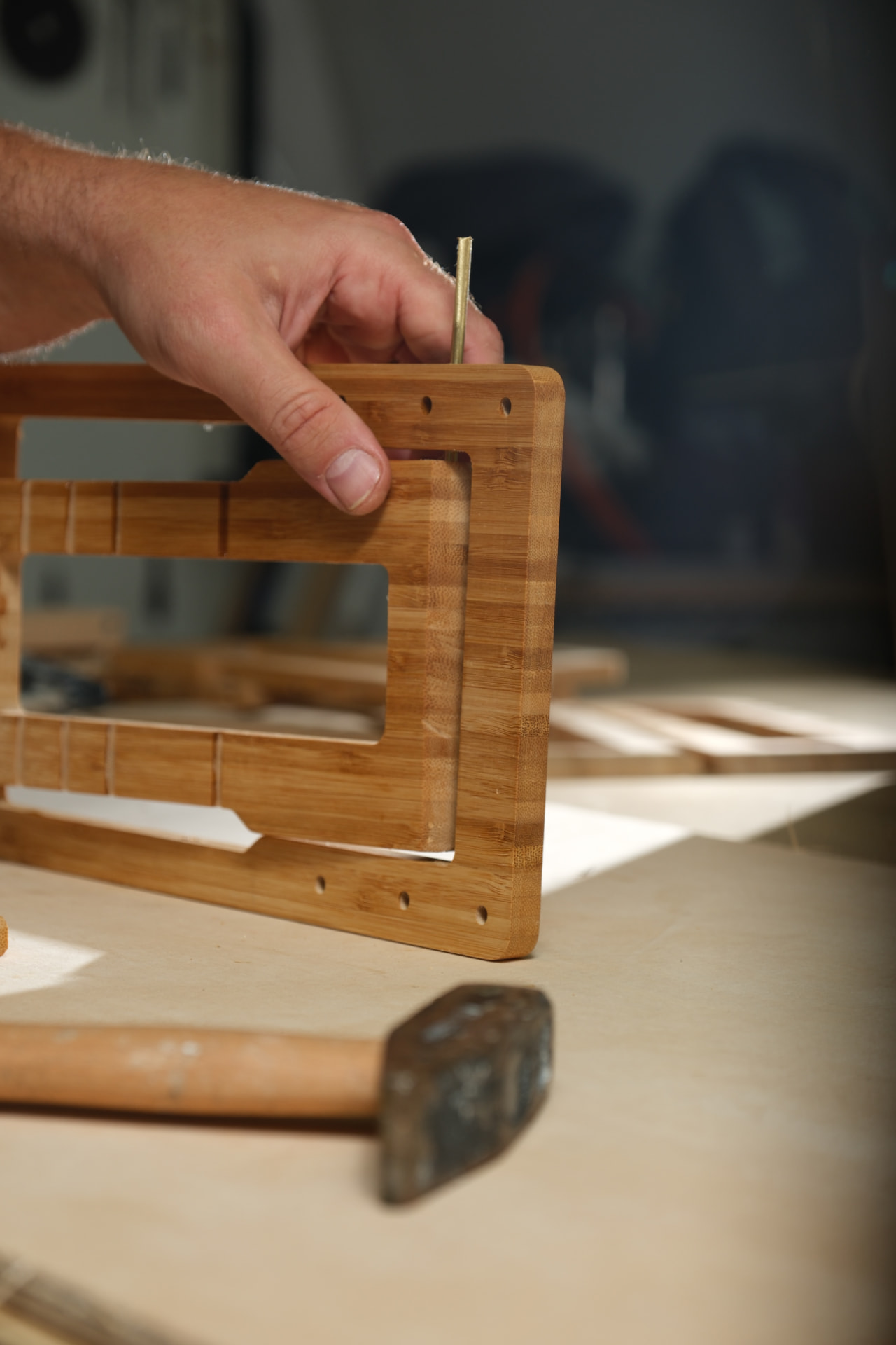 Hand-crafted bamboo stand in detail