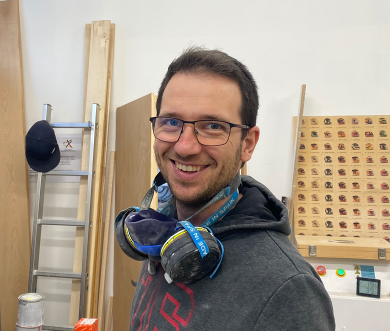 Mario from the IT Architects team working on the bamboo parts